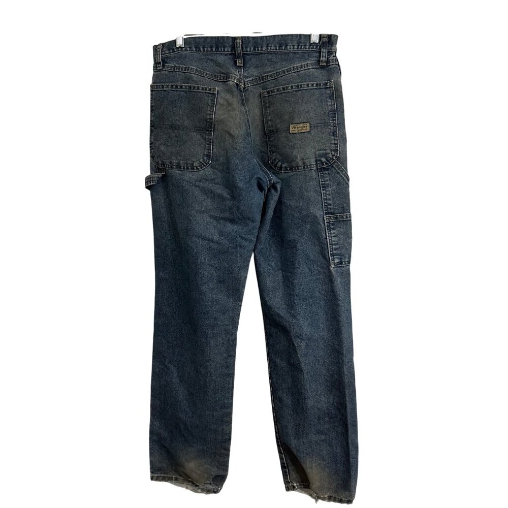Authentic Issue Thrashed Wrangler Mens Relaxed Denim Carpenter Jeans SZ 32x34 - Picture 2 of 16
